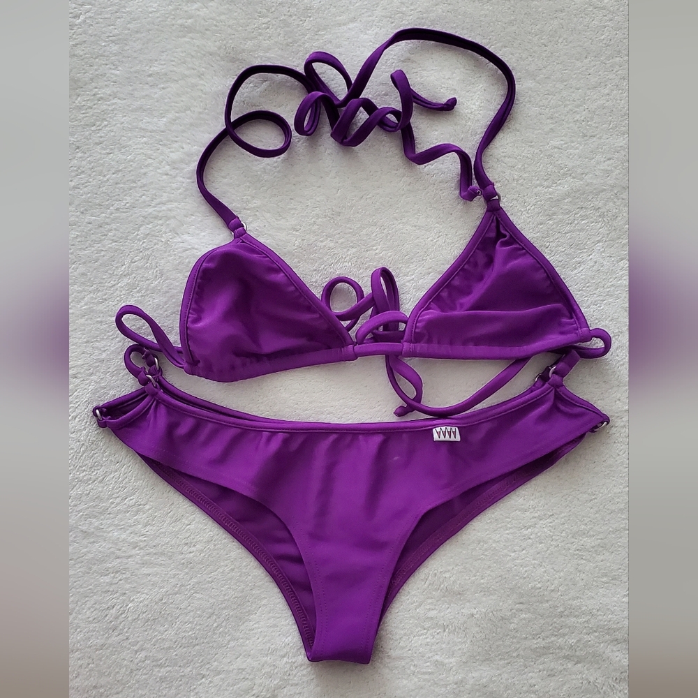 Rare Wicked Weasel Matt Lycra Cheeky 251 with matching Tri top Bikini in Purple